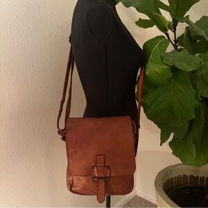 Barbour Unisex Cognac Crossbody Distressed Leather Bag with Adjustable Strap